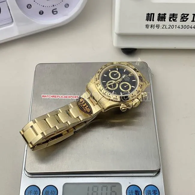 QF factory 1:1replica watch DaytonaRolexblack dialyellow gold4131 mechanical front live photo