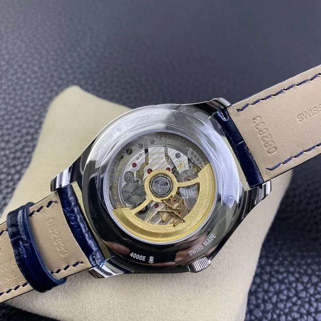 ZF Factory Top Vacheron Constantin Men's Blue Dial Blue Strap FiftySix Series Complete Calendar Moon Phase Watch Side View