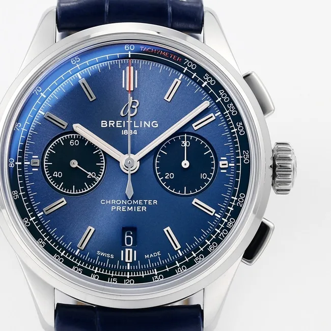 GF Factorytop-tier watch new century men's blue dial blue belt Puya B01chronograph mechanical leather strap watch back cover picture
