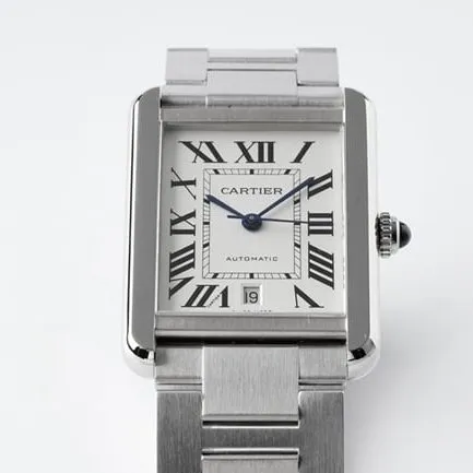 AF Factorytop-tier replicaCartier men's white dialsteel bracelet tank series W5200028 mechanical watch back cover picture