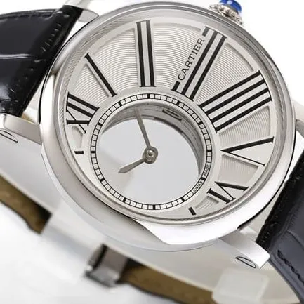 top-tier watch Cartier men's white dial black belt fully automatic movementleather strap watch front view