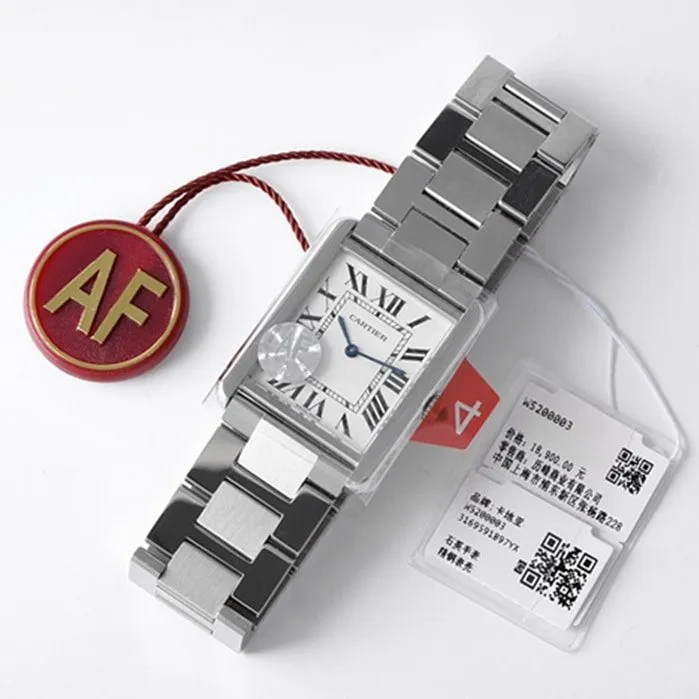 top-tier watch Cartier women's white dial tank series steel bracelet watch clasp picture