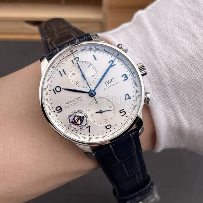 watch Portugal APS factory IWC silver white dial blue needle front live photo