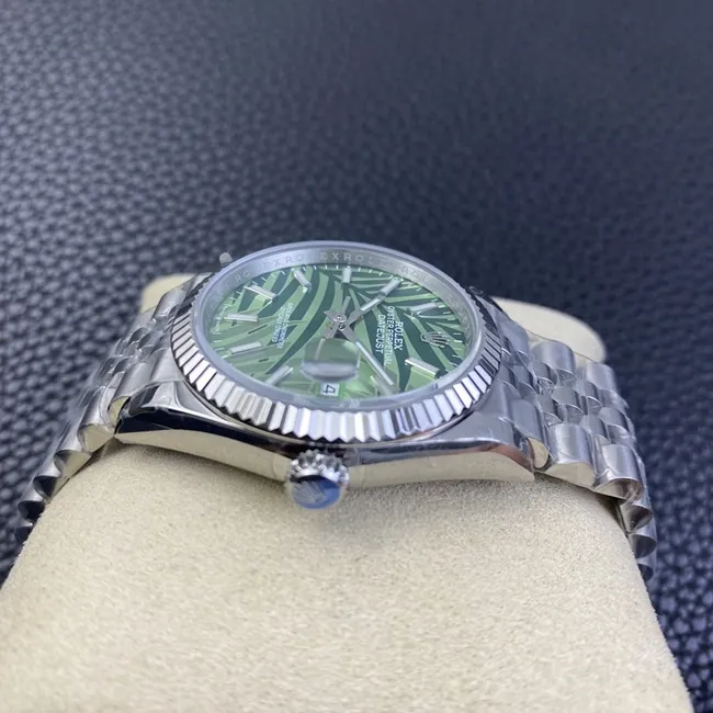 2021 top-tier watch Rolex log series 36mm new olive green jungle palm leaf pattern dial watch clasp picture