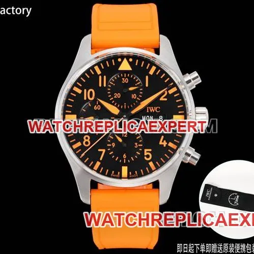 1:1replica watch pilot TWS factory IWC black dial orange rubber model caseback live photo