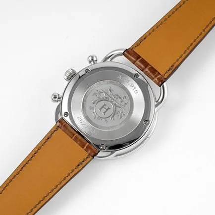 top-tier Hermès men's white dial brown belt retro quartzleather strap watch side view