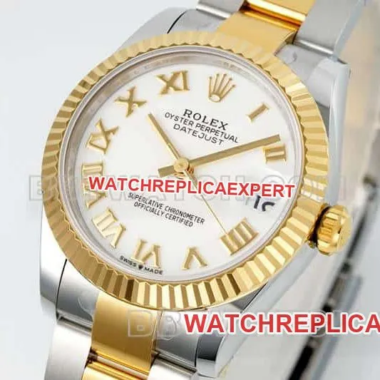 ARF FactoryRolex log 1:1super clonewhite dial31mm gold three-lattice chain link278273front live photo