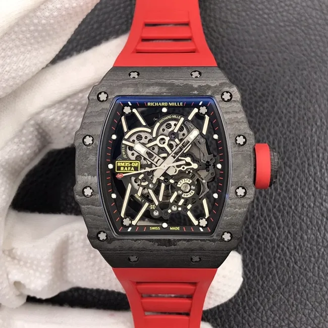 ZF Factory Top collectible watches Richard Mille Men's Black Plate Red Rubber Band Automatic Mechanical Watch Belt Figure