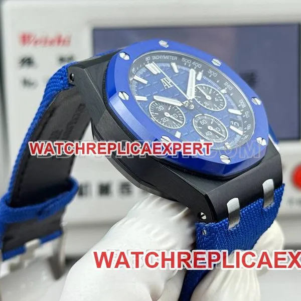Audemars Piguet collectible Watches LS Factory Royal Oak Offshore 43MM Blue Plate Chronograph Mechanical Rubber Model 26420 Side Actual Photos