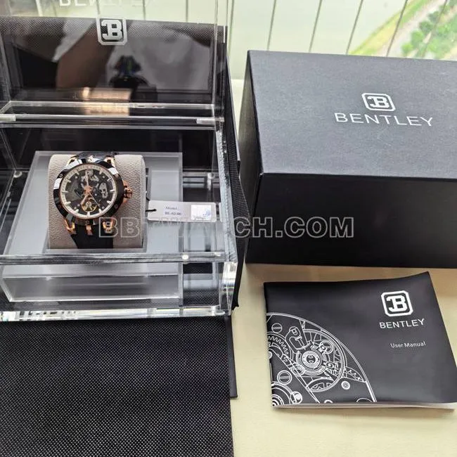 collectible watch bentley BL-62 pinnacle black rubber braceletfront live photo