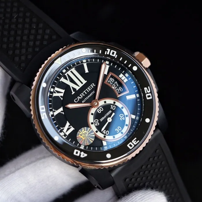 Top-tier watch Cartier men's blue dial Kalibo series automatic movement watch side view