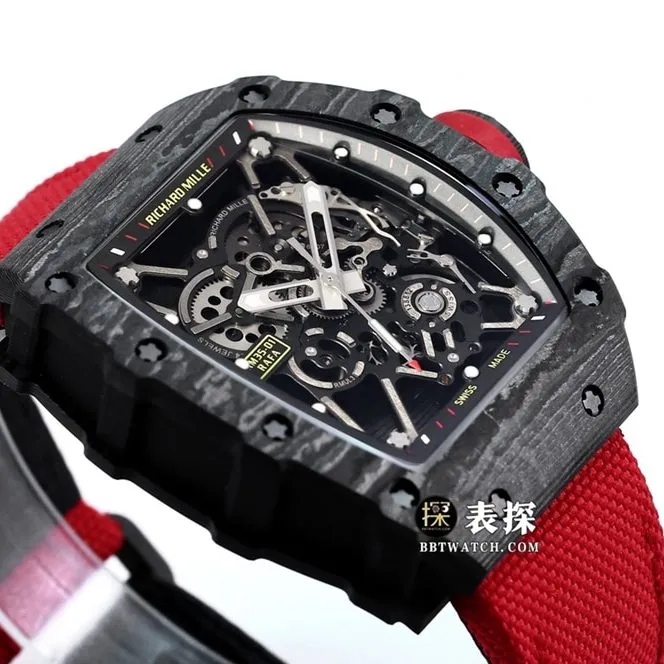 BBR RM 35-01Richard Mille1:1replica watch men's black dial red Velcro braceletcaseback live photo