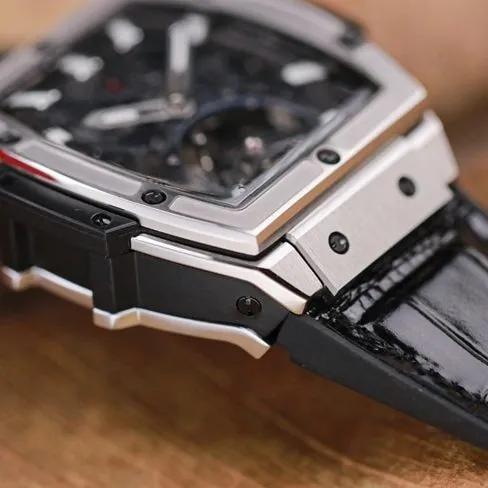 Hublot high-quality watch men's black dial black belt manual winding tourbillonMASTERPIECE series mechanical leather strap watch detail shots