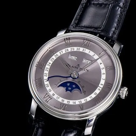 OM FactoryBlancpaintop-tier watch new V3 upgraded villeret classic 6654 men's gray plate black belt watch front view