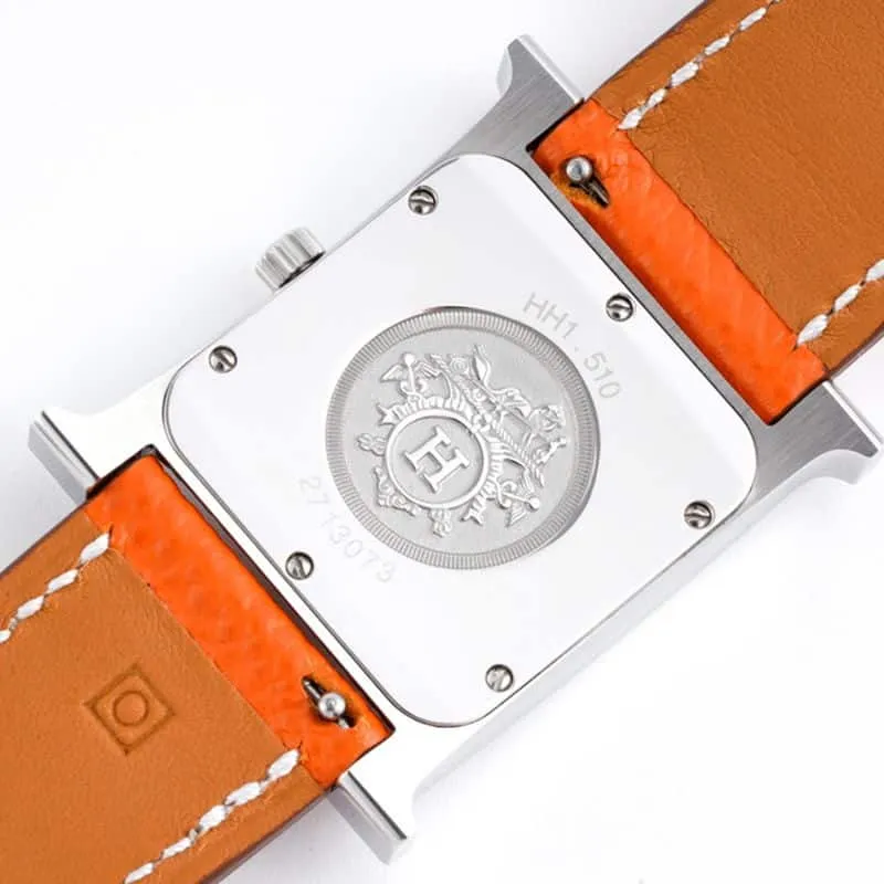 top-tierhigh-quality Hermès ladies' watchHeureH series quartz square fashion watch khaki braceletwhite dial side view