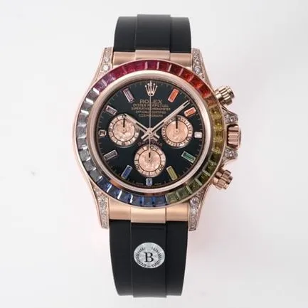 top-tier replicaRolex men's black dialrubber strapDaytona automatic movement watch side view