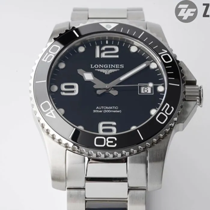 Top-tier watch Longines men's black dial Concas mechanical steel bracelet watch side view