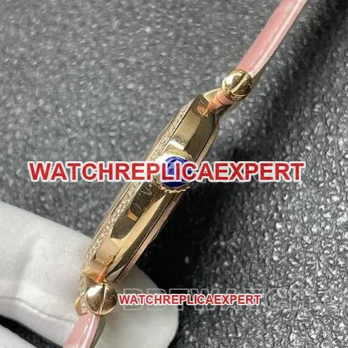 Franck Muller quartztop-tier watch ABF factory diamond plate gold diamond bezel pink leather braceletside live photo