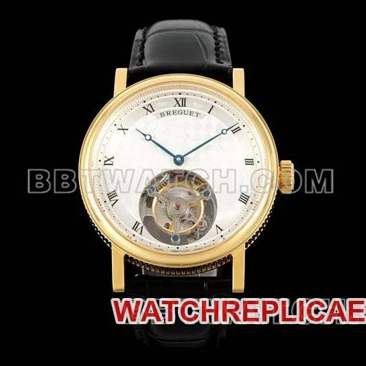 Breguet collectible watch RMS factory classic silver white dialtourbillonyellow gold mechanical leather strap model side live photo