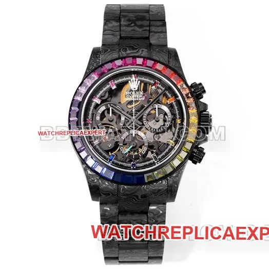 collectible watch TWF factory Rolex Daytona carbon fiber modified custom rainbow diamond bezelside live photo
