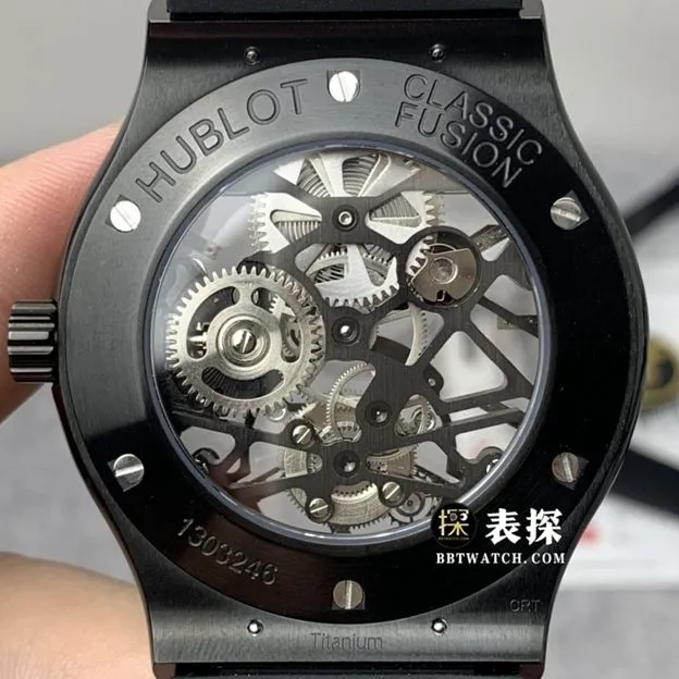 JB classic fusion Hublot1:1replica watch hollow plate tourbillon rubber model 505.CM.0140.LRclasp picture