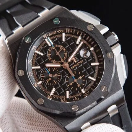 Side view of Dachang high-quality replicaAPFAudemars PiguetRoyal Oak offshore black dial26400ceramicchronograph watch devoted to research and development