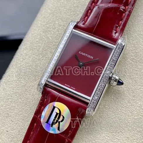 collectible watch DR factory Cartier tank red dial quartz red braceletcaseback live photo