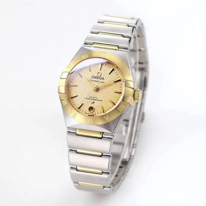 top-tier watch Omega women's gold plate constellation series steel bracelet watch detail shots