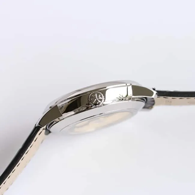 top-tier watch Vacheron Constantin men's white dial black belt heritage series automatic movement watch front view