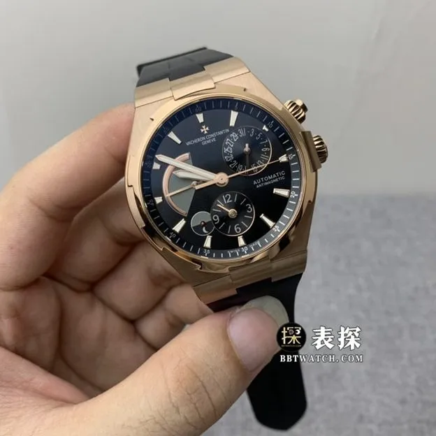 TWA factory Vacheron Constantin watch men's black dial dual time zone leather strap model pictures and prices caseback live photo