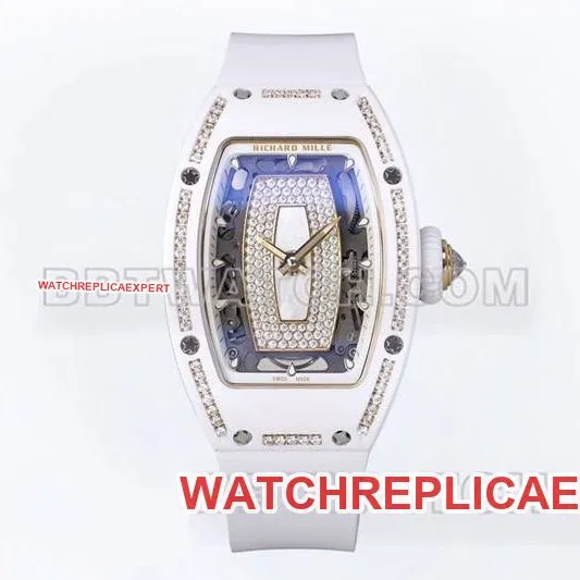 Richard Mille1:1replica watch ZF Factory white ceramicwhite dial diamond mechanical watch RM07-1side live photo