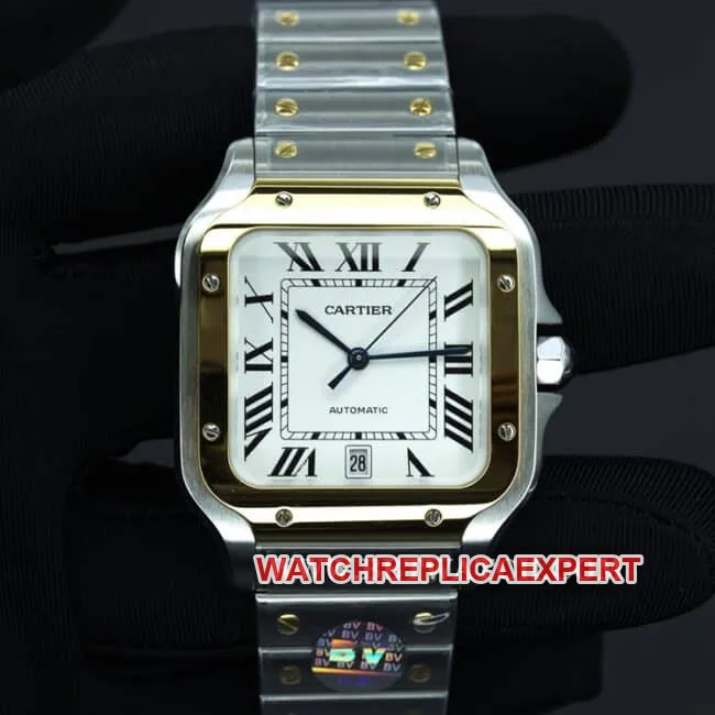 BV factory Cartier top collectible watches men's white disk steel belt automatic mechanical Santos series side picture