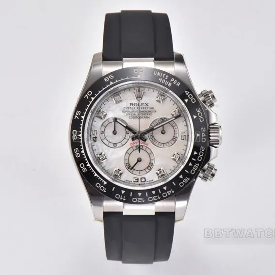Factory C Rolex Daytona1:1super watch mother-of-pearl plate rubber model m116519ln-0026front live photo
