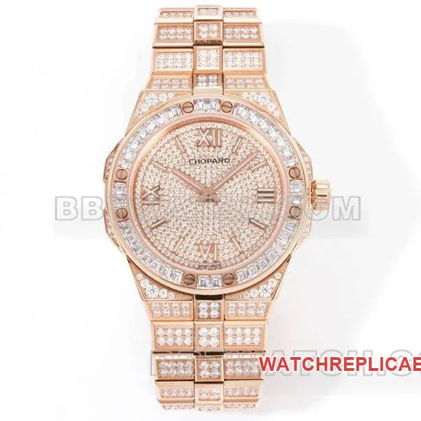 Chopard collectible watch GH factory snow mountain proud wing 41mm pavé diamond rose goldsteel braceletside live photo