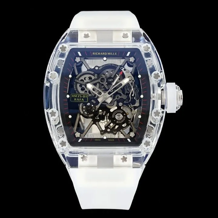 Richard Mille men's top-tier watch transparent hollow disc rubber model RM35-01caseback live photo
