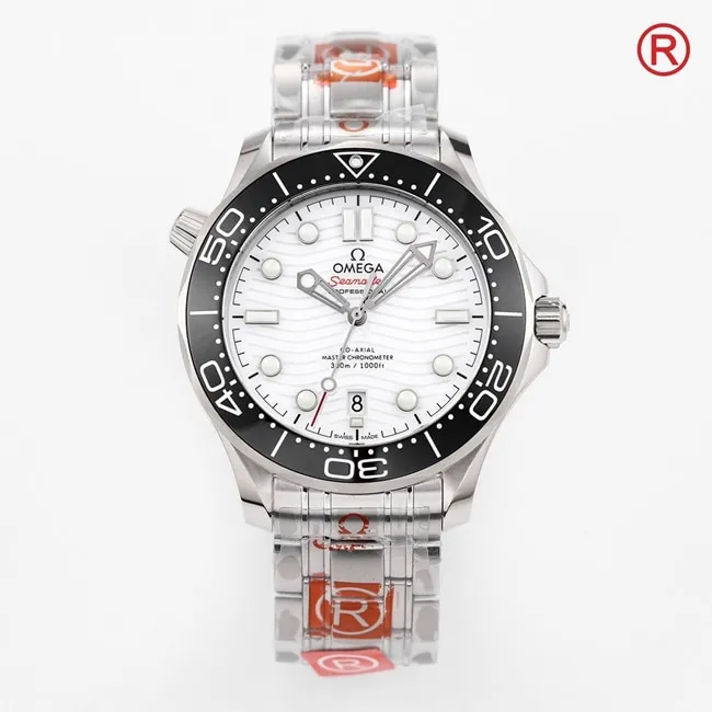 Omegatop-tier men's white dialsteel braceletSeamaster 300m series mechanical watch movement picture