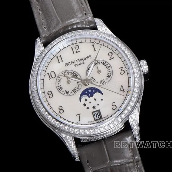 ZP factory Patek Philippe complex function timepiece top-tier 1:1high-quality light gray leather strap model 4948G-010side live photo