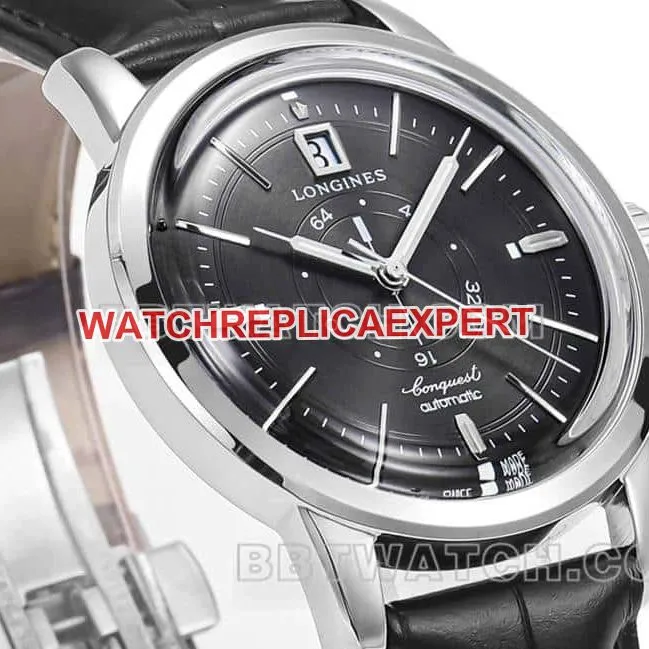 AD factory Longines classic replica1:1super cloneblack dialleather strap model L1.648.4.52.2front live photo