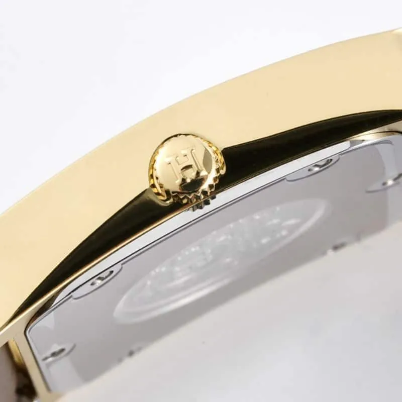 top-tiersuper cloneHermès ladies' watchHeureH series quartz square fashion watch brown braceletrose gold plate clasp picture