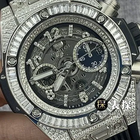 BBF Factory Hublot Watch Men's Super A Watch Matte Black Skeleton Dial Diamond Encrusted Rubber Model Pictures and Price Side Real Shot Photos