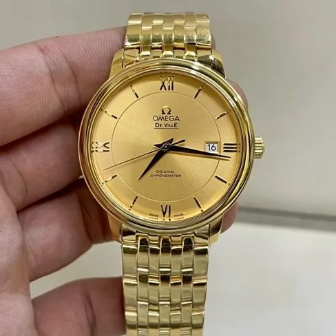 top-tier watch Omega men's gold plate gold steel bracelet Die Fei series 41mm natural real diamond mechanical watch clasp picture