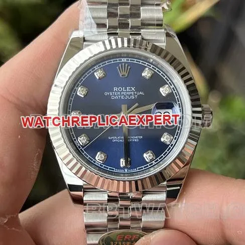 top-tier watch ERF factory Rolex log blue dial3235 mechanical 41mm caseback live photo