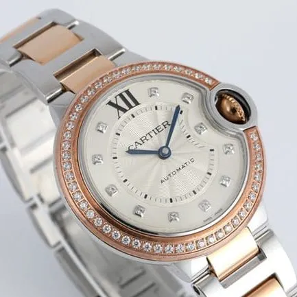 V6 factory top-tier watch Cartier women's white dial gold band blue balloon series automatic movement watch front view