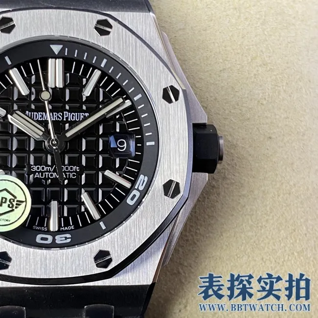 APSAudemars Piguetblack dialRoyal Oaktop-tier replica15710 watch_price_picture_quality like front