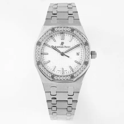 8F factory Audemars Piguettop-tierhigh-quality watch women's white dial 34 mm automatic movement Royal Oaksteel bracelet watch movement picture