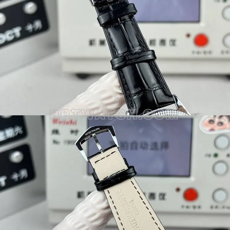 Patek Philippetop-tier watch SDF factory classic silver dial nail ring 39mmleather strap model front live photo