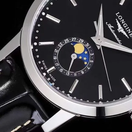 top-tier watch Longines classic retro series 1832 model white steel black bottom mechanical men's watch clasp picture