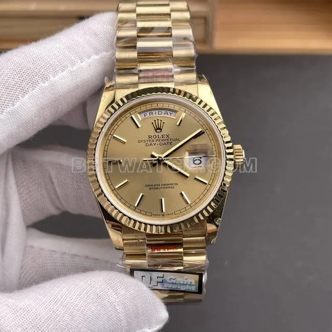 collectible watch QF factory Day-DateRolex gold plate yellow gold2836 mechanical 36mmfront live photo