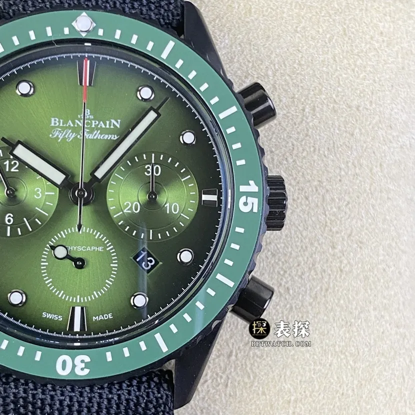 Blancpain Fifty Fathoms top-tier high-quality watch men's green dialchronographleather strap pictures and prices clasplive photos