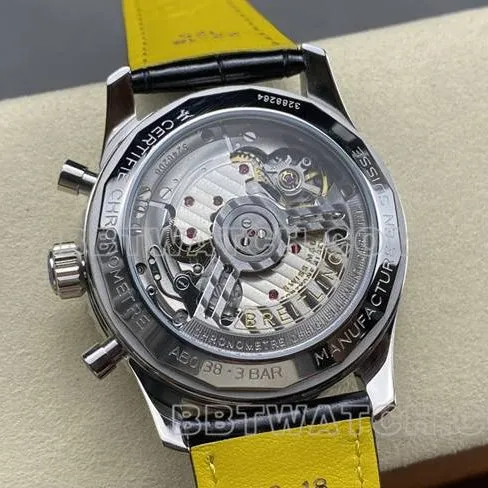 collectible watch BLS factory aviation chronographBreitling black white dial black leather strap model front live photo